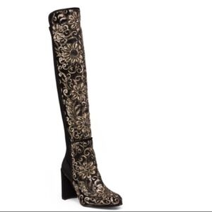 New! Stuart Weitzman To The Knee Boots - Gold embroidery Limited Edition, Size 6